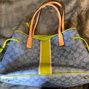Blue and Green Coach Leather Purse